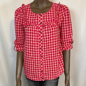 Anthropologie’s Holding Horses Red Ruffle Plaid Women's Top